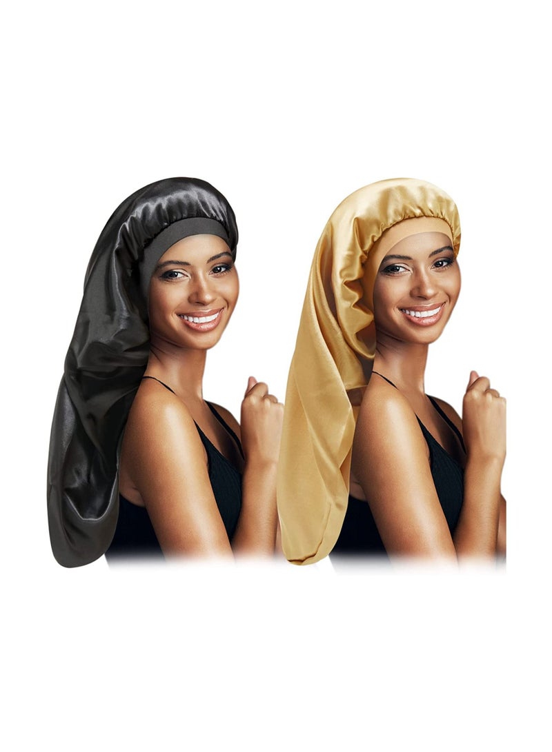 Satin Bonnet Sleep Cap, Silk for Natural Hair Long Extra Large Bonnets Women Night Wide Elastic Band Very Soft Comfortable - Image 1